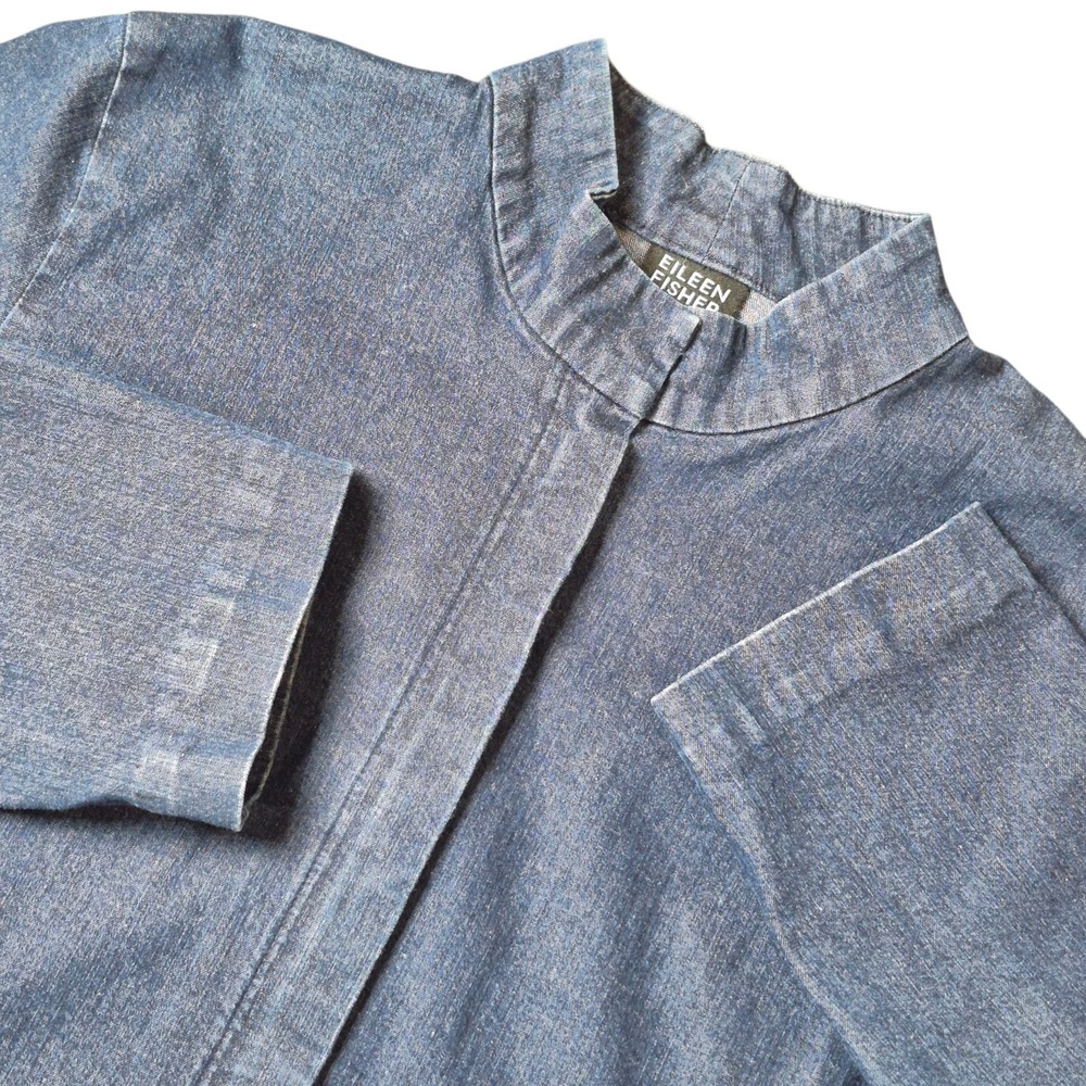 Eileen‎ Fisher Womens Small Made in USA Denim Jacket Zip Snap Minimalist